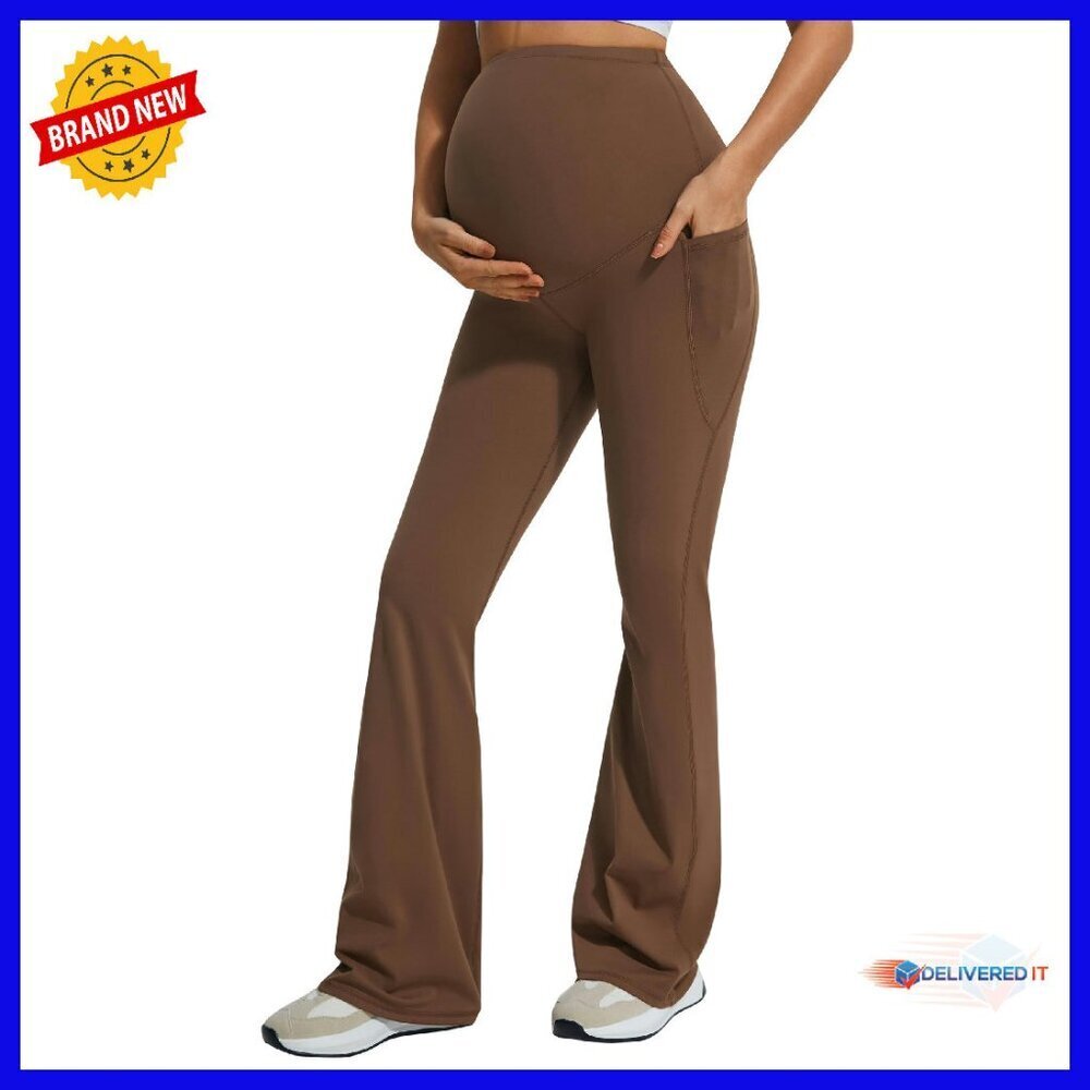 Maternity Flare Leggings with Pockets - Over Belly Yoga Pants
